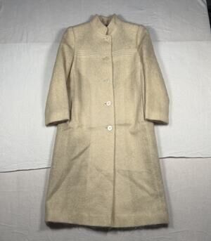 Vintage 60s 70s Lou Fritzel Milwaukee Street Mohair Wool Winter Long Coat Beige